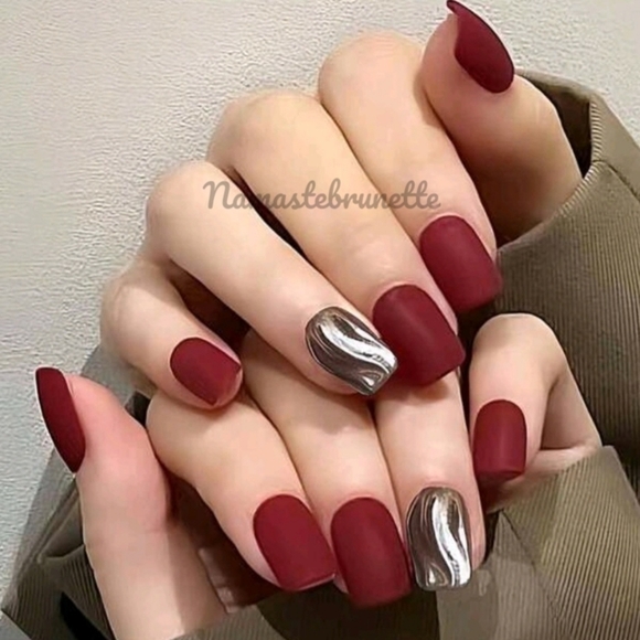 Red Wine Matte Press On Nails - Picture 1 of 14